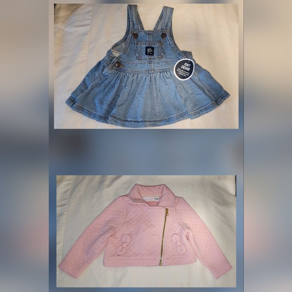 2 Items - Pink Quilted Kids Jacket and Denim Dress